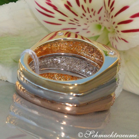 Three diamonds rings in one (three tone finish)