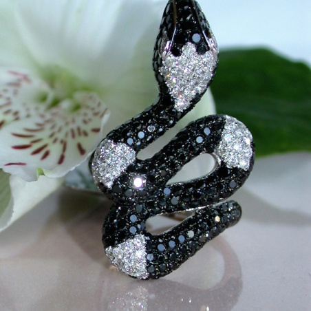 Snake Ring with Black & White Diamonds