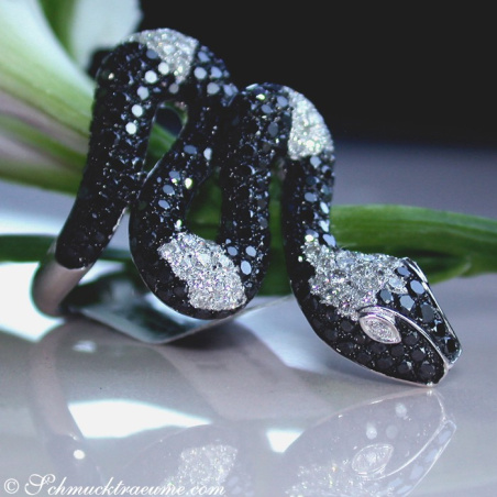 Snake Ring with Black & White Diamonds