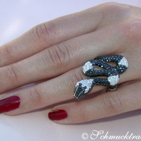 Snake Ring with Black & White Diamonds