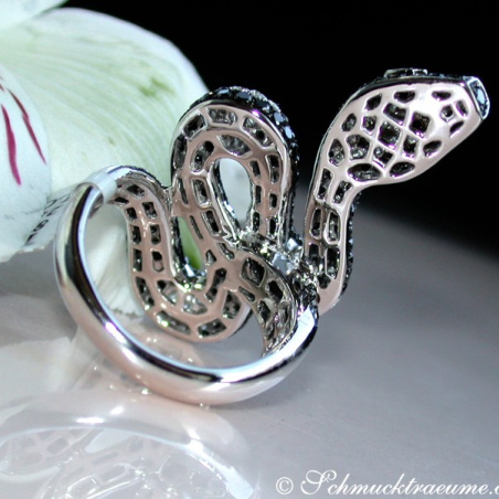 Snake Ring with Black & White Diamonds