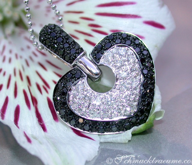 Interesting Black & White Diamond Heart Pendant