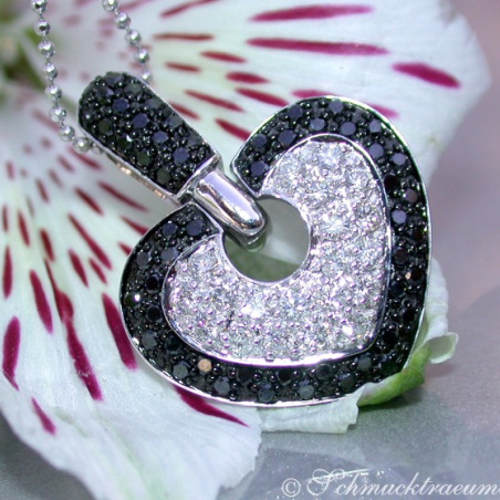 Interesting Black & White Diamond Heart Pendant