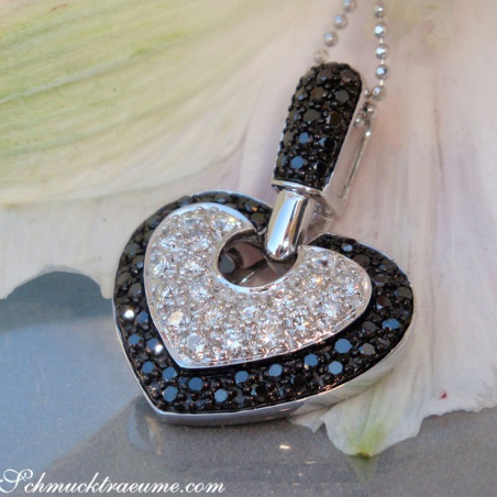 Interesting Black & White Diamond Heart Pendant