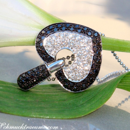 Interesting Black & White Diamond Heart Pendant