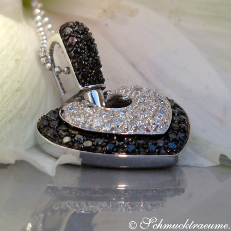 Interesting Black & White Diamond Heart Pendant