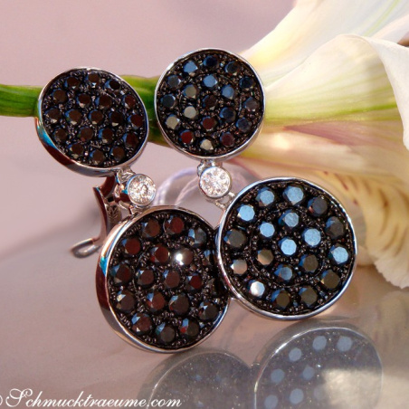 Interesting Hanging Earrings with Black Diamonds