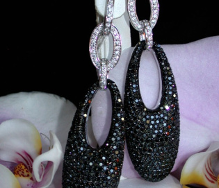 Extra long Dangling Earrings with Black & White Diamonds