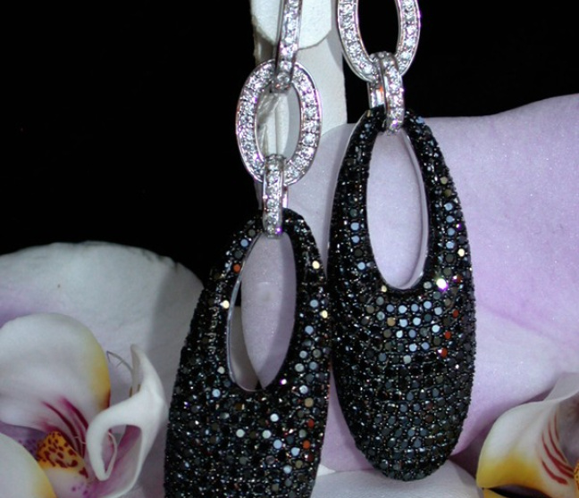Extra long Dangling Earrings with Black & White Diamonds Extra long Dangling Earrings with Black & White Diamonds