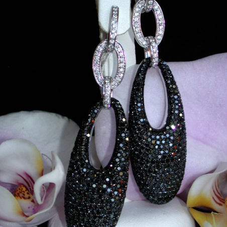 Extra long Dangling Earrings with Black & White Diamonds