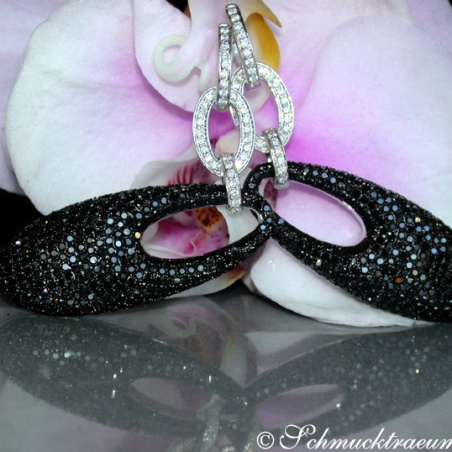 Extra long Dangling Earrings with Black & White Diamonds