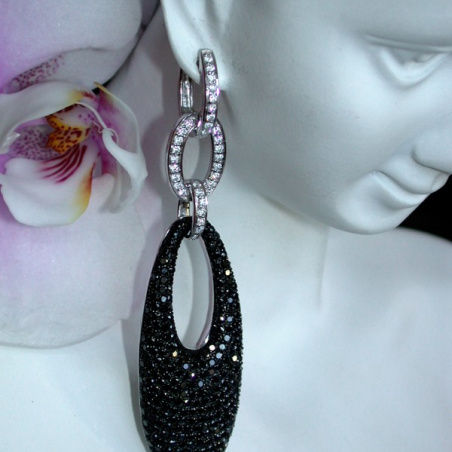 Extra long Dangling Earrings with Black & White Diamonds