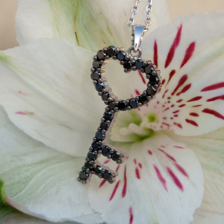 Cute Black Diamond Key Pendant