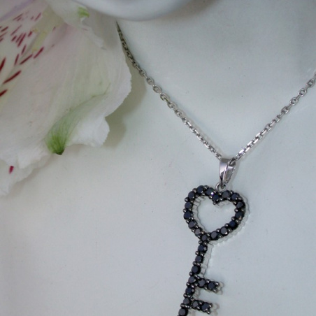 Cute Black Diamond Key Pendant