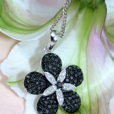 Radiant Black & White Diamond Flower Pendant