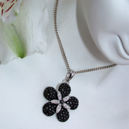 Radiant Black & White Diamond Flower Pendant