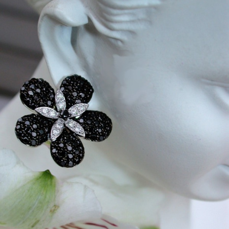 Black & White Diamond Flower Studs