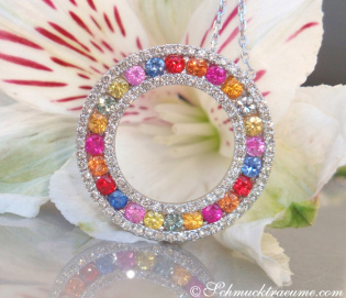 Pretty Rainbow Sapphire Pendant with Diamonds