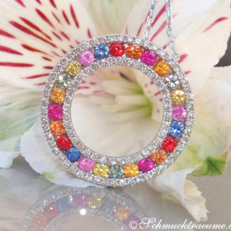 Pretty Rainbow Sapphire Pendant with Diamonds