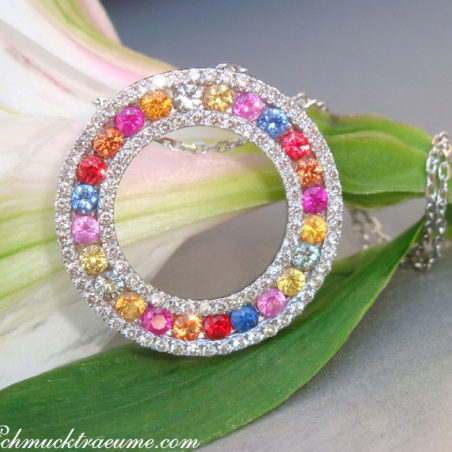 Pretty Rainbow Sapphire Pendant with Diamonds
