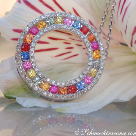 Pretty Rainbow Sapphire Pendant with Diamonds