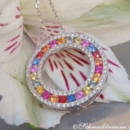 Pretty Rainbow Sapphire Pendant with Diamonds