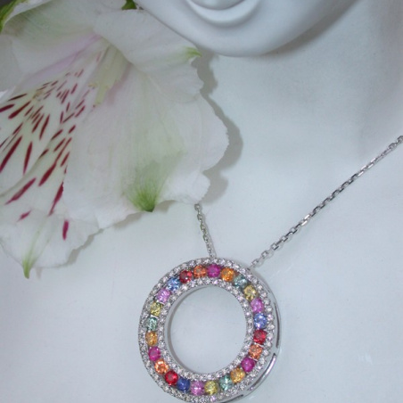 Pretty Rainbow Sapphire Pendant with Diamonds