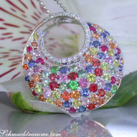 Magnificent Rainbow Sapphire Pendant with Diamonds