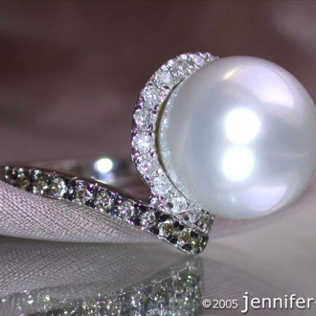 Südseeperle Ring mit braunen Diamanten