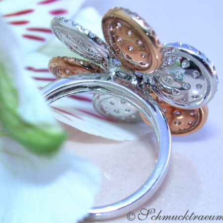 Feminine Diamond Flower Ring in Rose & White Gold