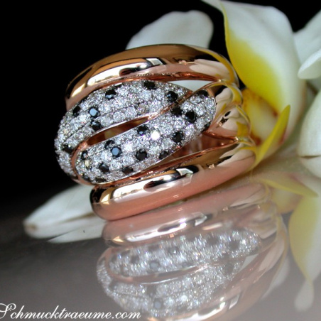 Solid ring with black diamond, natural brown & white diamonds
