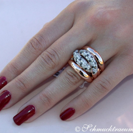 Solid ring with black diamond, natural brown & white diamonds