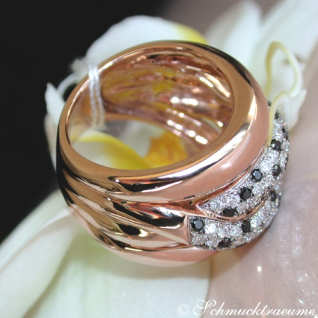Solid ring with black diamond, natural brown & white diamonds