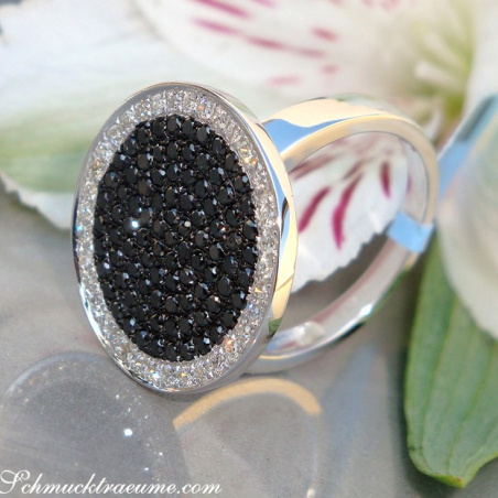 Elegant diamonds & black diamond ring