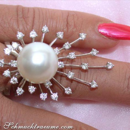 Südseeperle Ring mit Brillanten 14 mm makellos