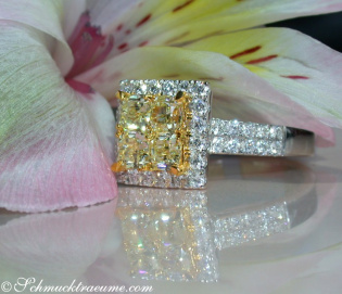 Exquisite Yellow Diamond Ring with White Diamonds