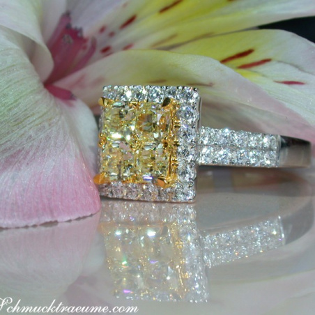 Exquisite Yellow Diamond Ring with White Diamonds