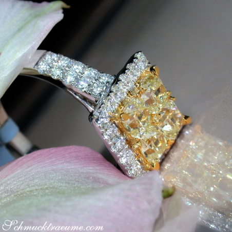 Exquisite Yellow Diamond Ring with White Diamonds