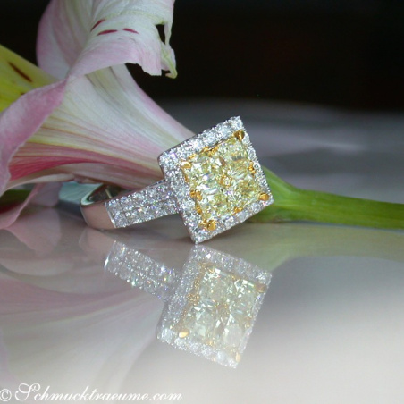 Exquisite Yellow Diamond Ring with White Diamonds