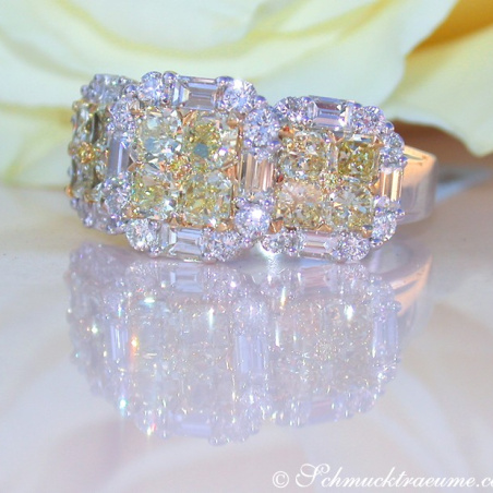 Luxurious yellow & white diamond ring