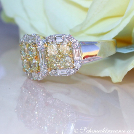 Luxurious yellow & white diamond ring