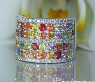 Rainbow Sapphire Diamond Ring