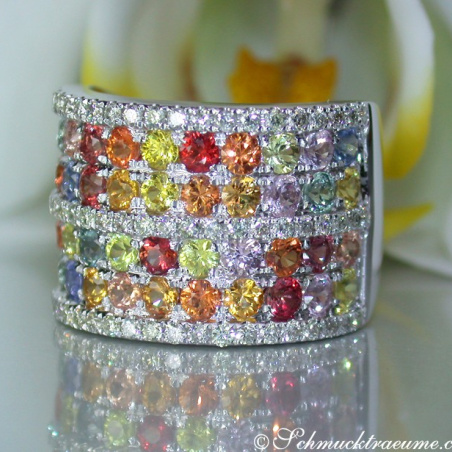 Rainbow Sapphire Diamond Ring