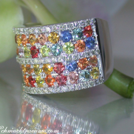 Rainbow Sapphire Diamond Ring