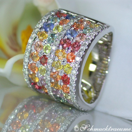 Rainbow Sapphire Diamond Ring
