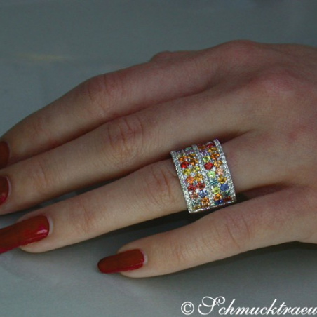 Rainbow Sapphire Diamond Ring