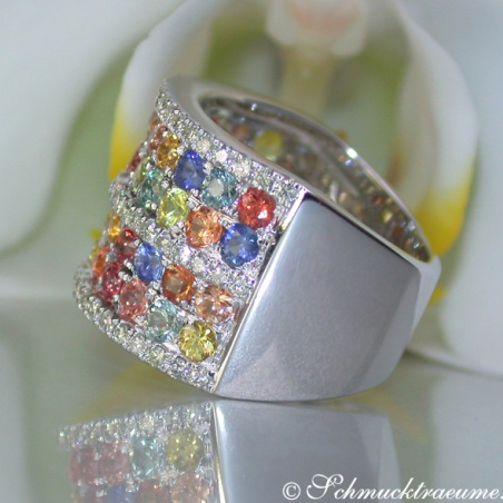 Rainbow Sapphire Diamond Ring