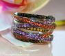 Multi Row Ring with Black Diamonds, Amethysts & Sapphires