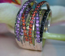 Multi Row Ring with Black Diamonds, Amethysts & Sapphires