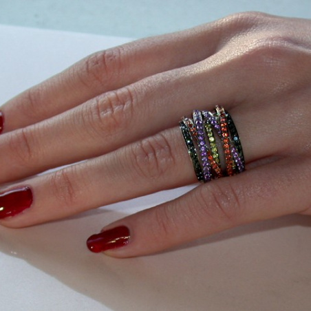 Multi Row Ring with Black Diamonds, Amethysts & Sapphires